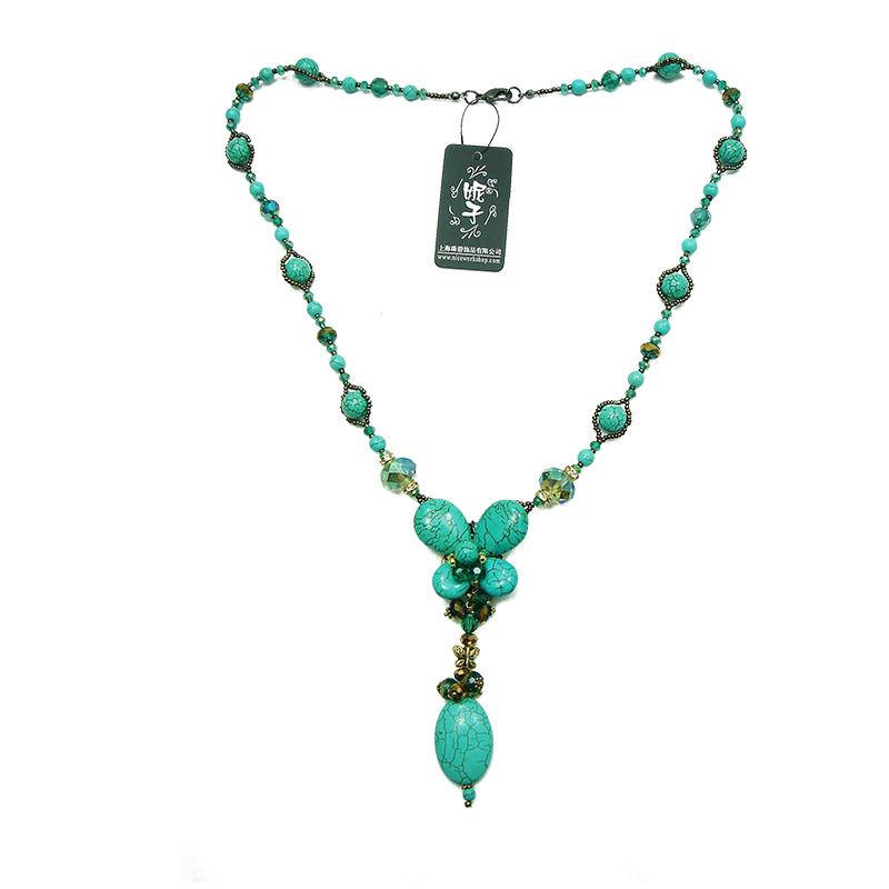 

Pendant Necklaces Original Handmade Blue Stone Necklace Bohemian Style Flower Long Crystal & Alloy For Beach Tourist