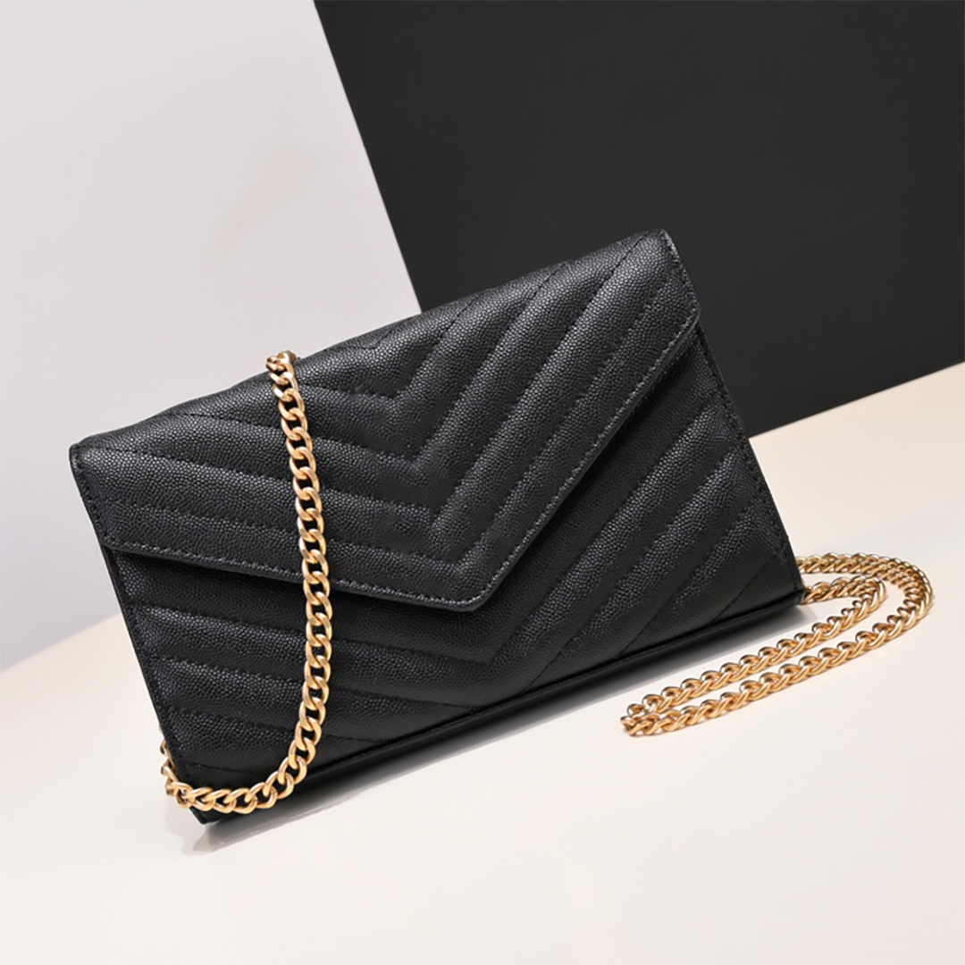 

Woman Bag Handbag Purse Original Box Genuine Leather High Quality Women Messenger cross body chain, Black-black(caviar)