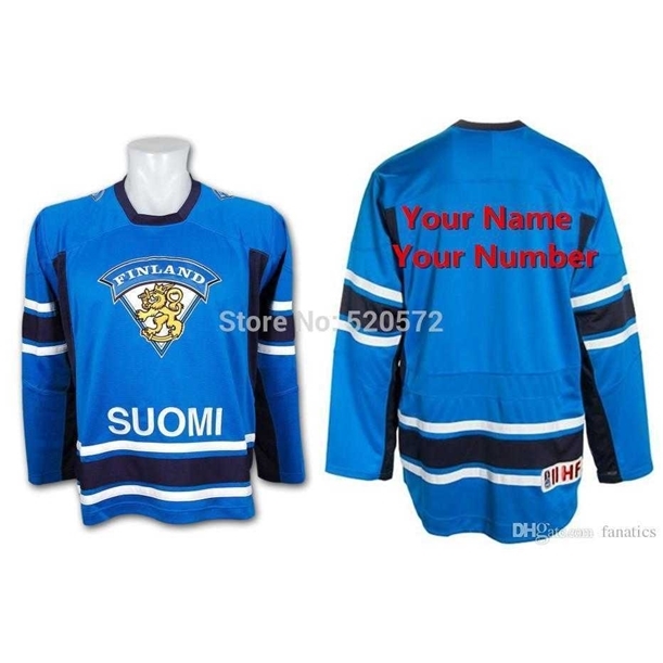 

Thr Mens Custom SUOMI Team Finland IIHF Swift Replica Blue Hockey Jerseys - Customized Name & Number Embroidery Sewn On XXS