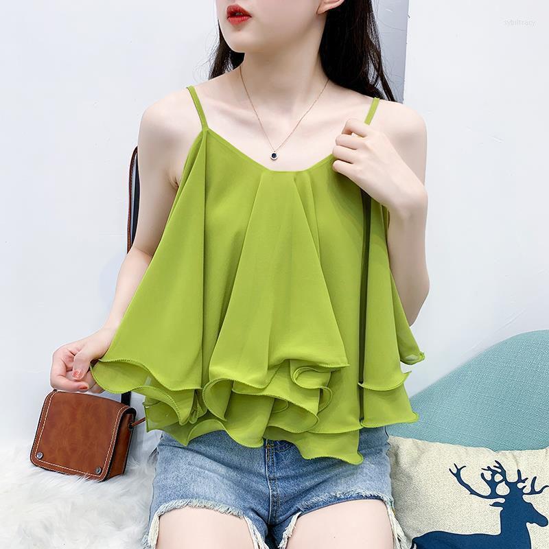 

Women' Blouses & Shirts Lady Casual Strapless Sleeveless Chiffon Sexy Backless Women Spring Summer Style Blusas Tops Sybi22, Green