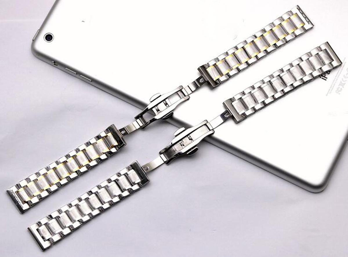 

Wholesales customize Q7 Classic Stainless Steel watch bands Men's Double Button Butterfly Buckle Steel Universal Strap watches
