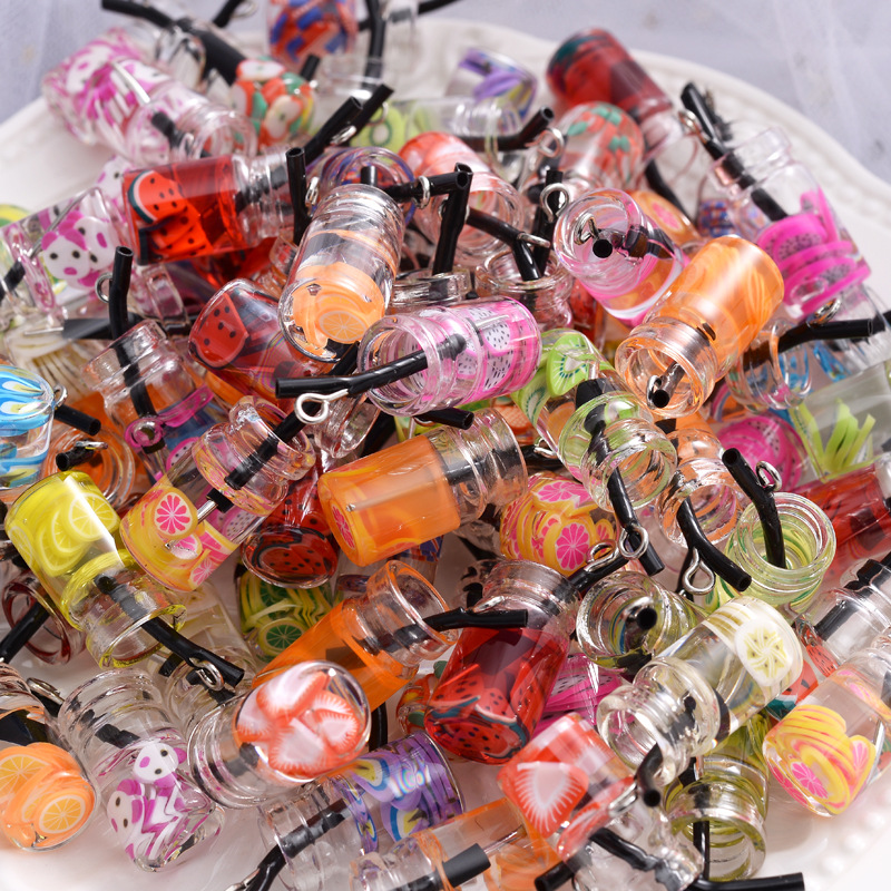 10 pcs Bubble Tea Glass Bottle Figurines Pendants Resin Milk Drink Cup Dangle Charms Colorful Hang Ornament for DIY Craft Earring Bracelet Making-image-774507781