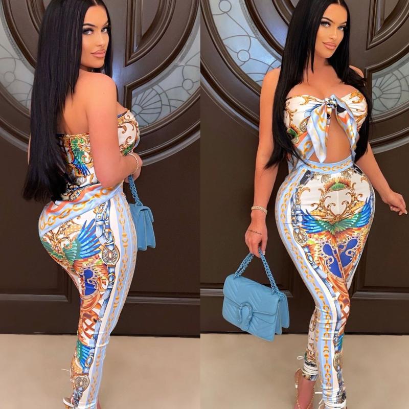 

Women' Two Piece Pants Women' Retro Style Printed Casual Fashion Two-piece Nightclub Elegant Multi-purpose Square ScarfWomen, White