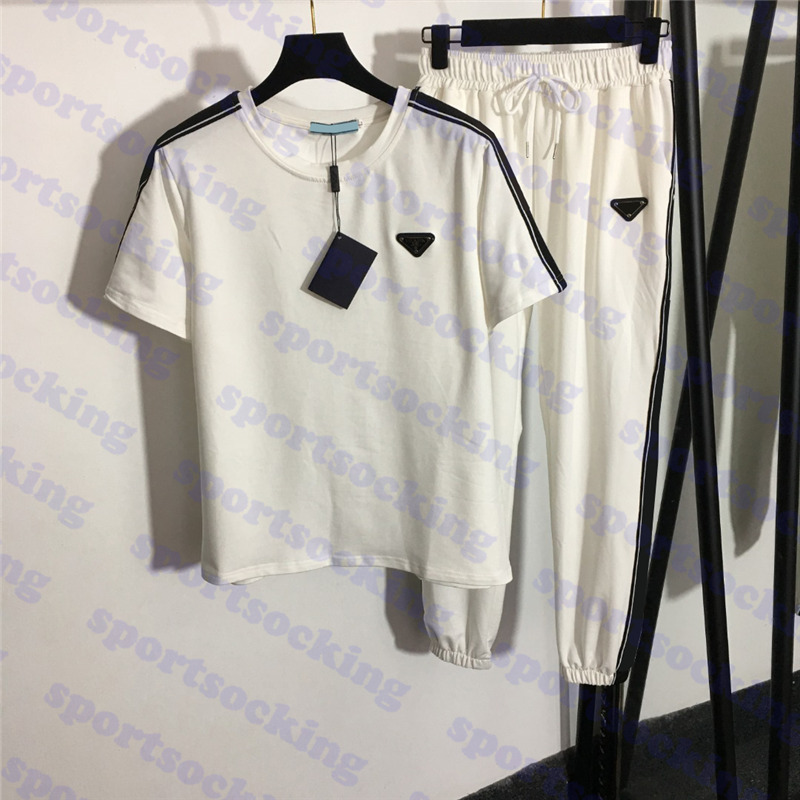 Webbing Short Sleeve T-Shirt Suit Letter Print Womens Sportswear Pants Casual Trousers Two Piece Sets