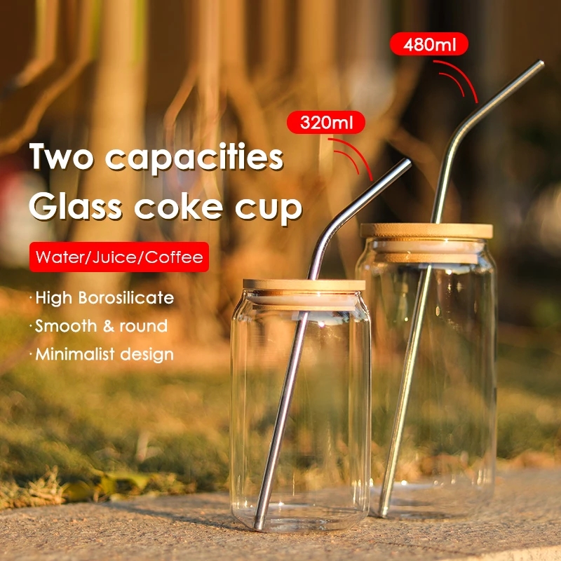 Sublimation 12oz 16oz Glass can Creative Can Shape Tea Juice Milk Glass Cup Coffee Mug Wine Glass Drink Cup Durable High Borosilicate Drinkware-image-716031601