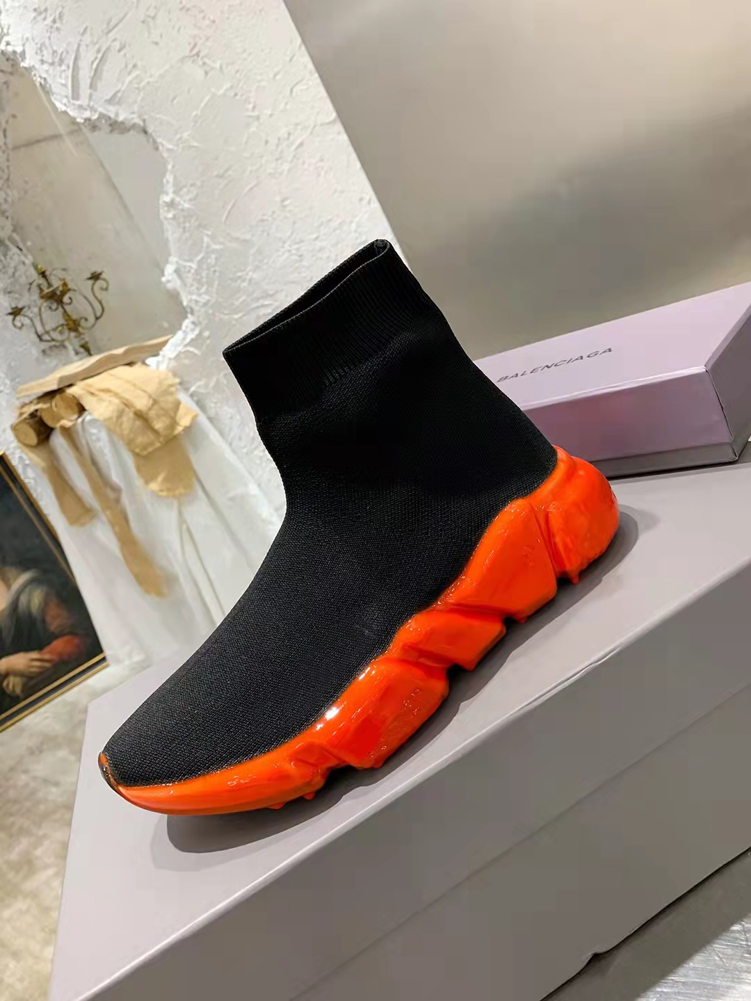 

Top quality original casual shoes black and white red green grey stretch cloth sports rain boots walking boots fashion Paris socks shoes for men and women., 02