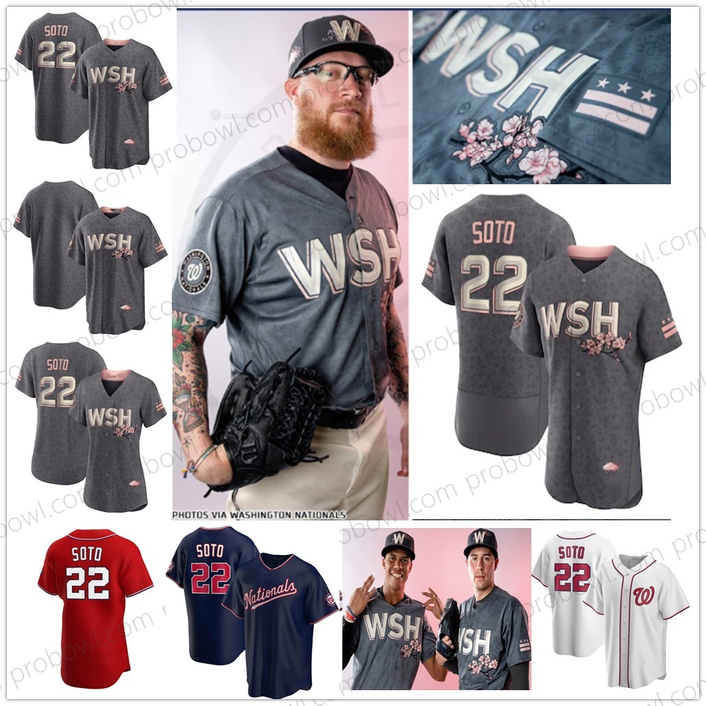 

22 Juan Soto Nationals 2022 Cherry Blossom Jersey Ryan Zimmerman Stephen Strasburg Sean Doolittle Josh Bell Nelson Cruz Darren Baker Riley Adams Gerardo Kieboom, Men cool base