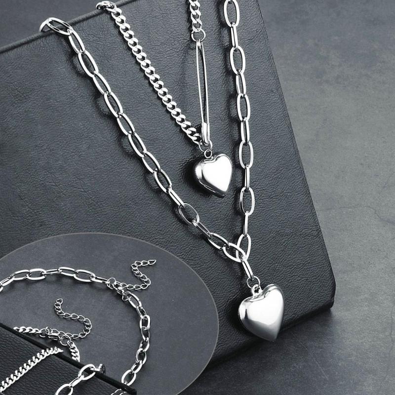 

Chokers Love Heart Pendants Necklace For Women Stainless Steel Punk Choker Necklaces Big Thick Chain Neckless Ladies Gift JewelryChokers