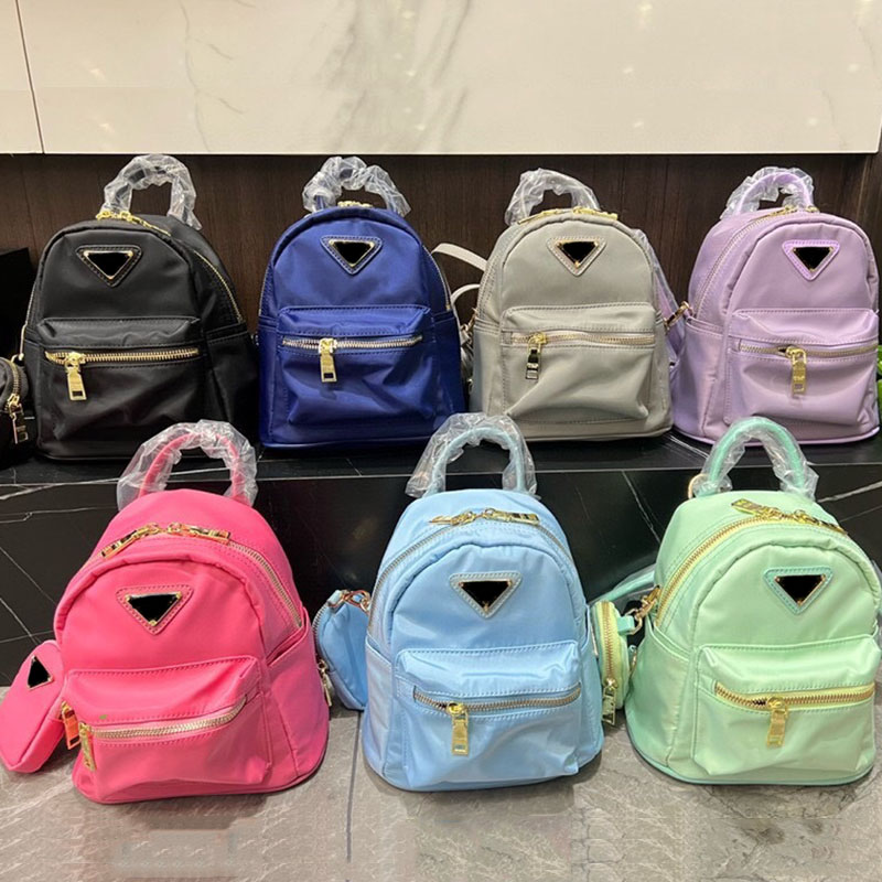 

Designer Bag Women Double Shoulders Nylon Canvas Bags With Purse 7 Colors Luxury Backpack 21cm With Box, Blue