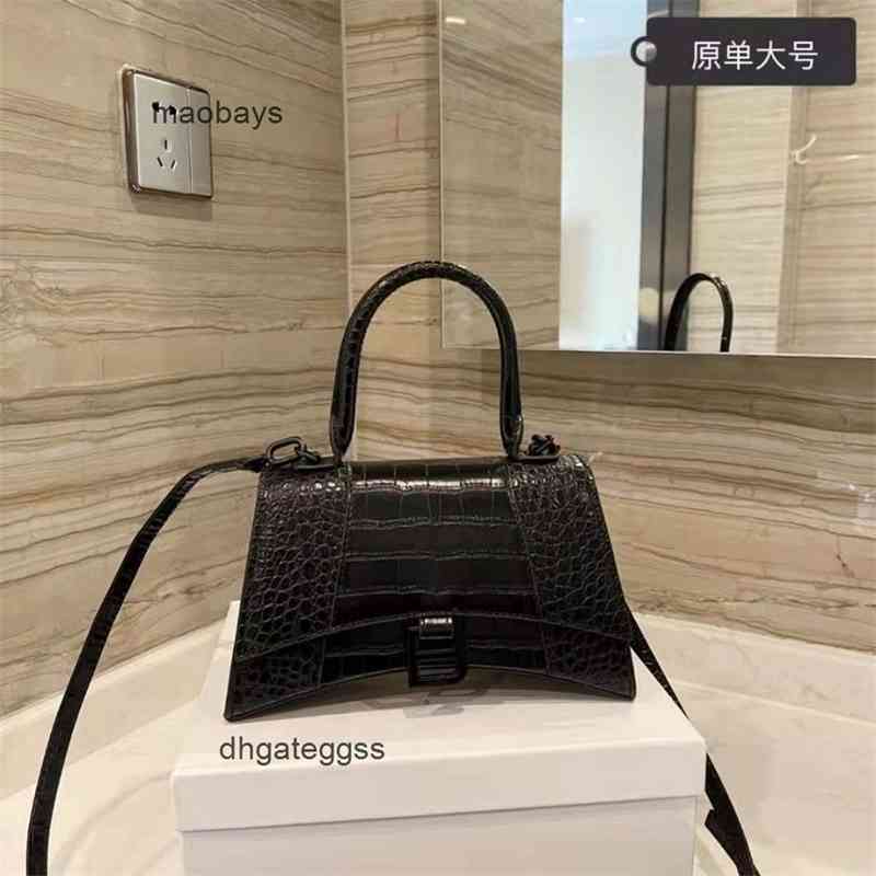 

balencaigas Handbags Italy handbag Bag female B family crocodile calf crescent hourglass portable messenger bag Luxury deaigner handbag NT80, Black large size