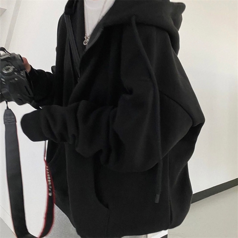 Women Hoodies Harajuku Korean Version Loose Oversized Sweatshirts Vintage Solid Color Long Sleeve Hooded Sweatshirt Zipper Coats 220721