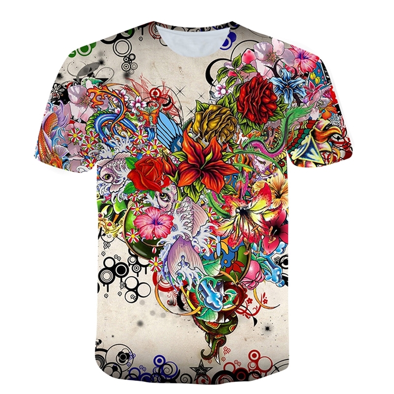 

T Shirt Grafis Kupukupu Bunga Pria Fashion Baru Musim Panas Tshirt Print Hip Hop Tren Kepribadian 3D Atasan Lengan Pendek 220613, Y-10801