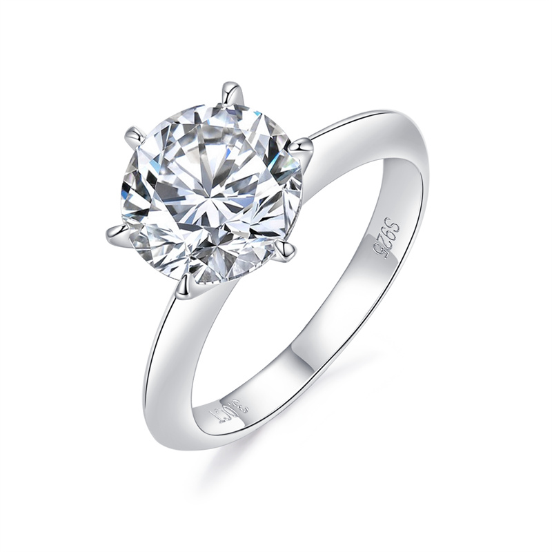 

6 Prongs 925 Sterling Silver Moissanite Finger Ring Real 3 Carat D Color Top Quality Women