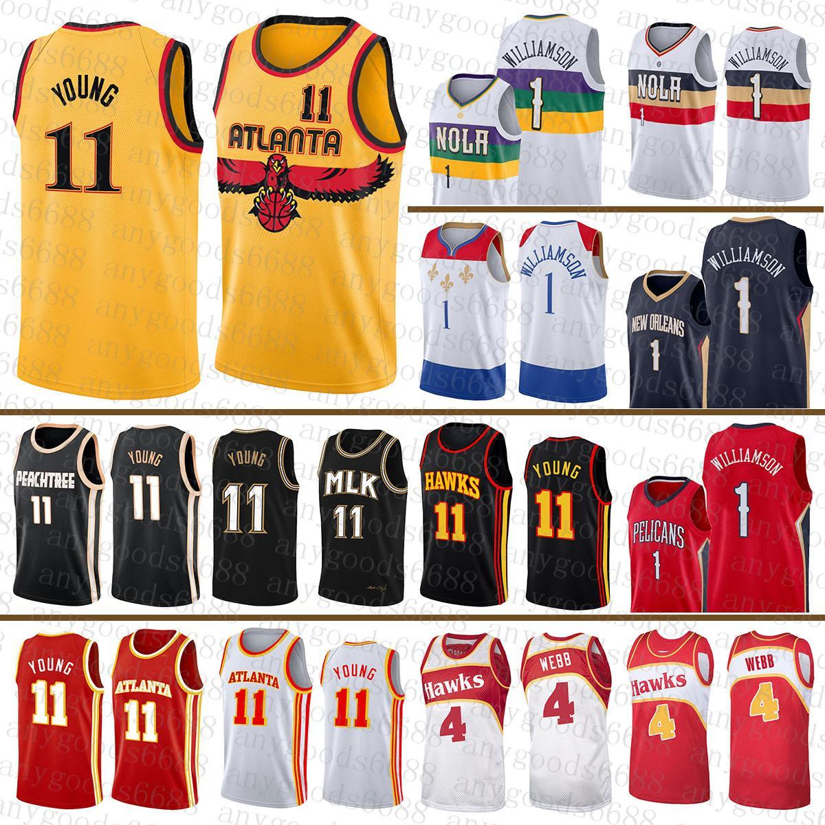 

''nba''JerseysNew Mens Orleans Atlantas Hawk Pelican Basketball Jersey S-2XL Zion 1 Williamson Trae 11 Young Spud 4 Webb Black