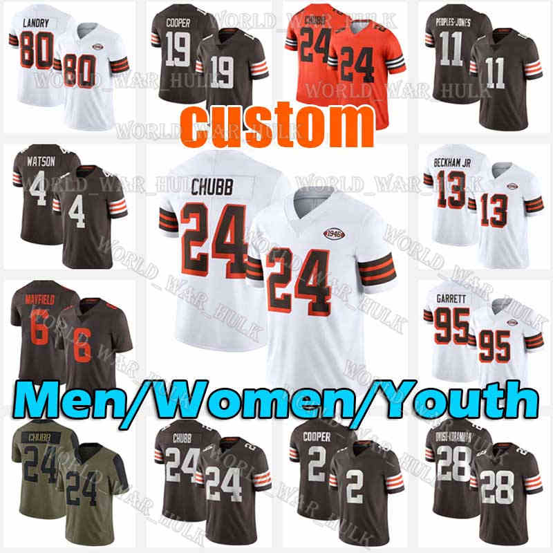 

Cleveland''Browns''Nick Chubb Football Jersey 4 Deshaun Watson Amari Cooper Chase Winovich Baker Mayfield Denzel Ward Jarvis Landry Jeremiah Owusu-Koramoah, Youth custom jersey+patch