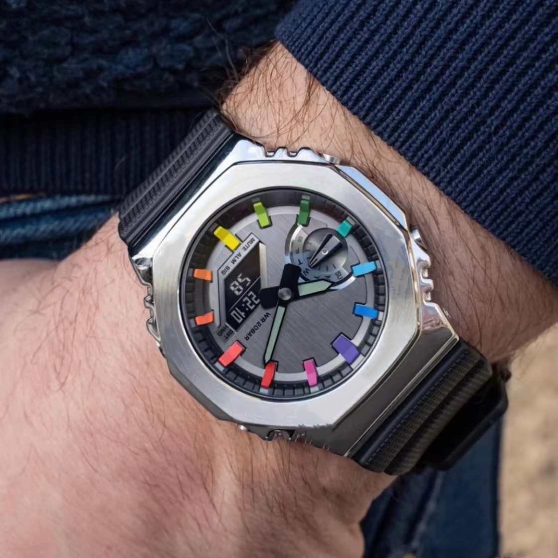 

Full Feature Sports Quartz Digital Men's Watch GM2100 LED World Time Water Resistant High Quality PU Iced Out Watch Oak Collection