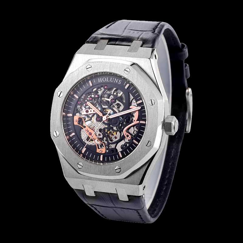 

Wristwatches Orologi Meccanici Automatici Uomo Mens Hollow Mechanical Watches Top Black Stainless Steel Business Clock MenWristwatches Wrist, S001