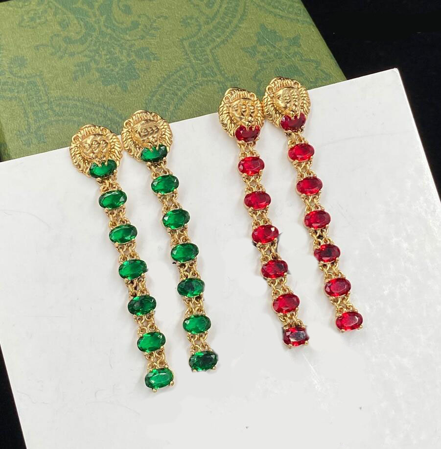 

Fashion designer lion diamond chain dangle earring stud classic earrings bijoux for women lady bride Party wedding lovers gift engagement jewelry gift With Box