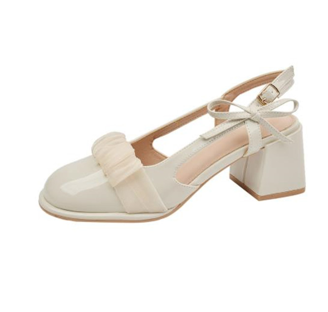 

High Heels Women's Summer Fashion Casual Retro Bow Mesh Sandals, Apricot
