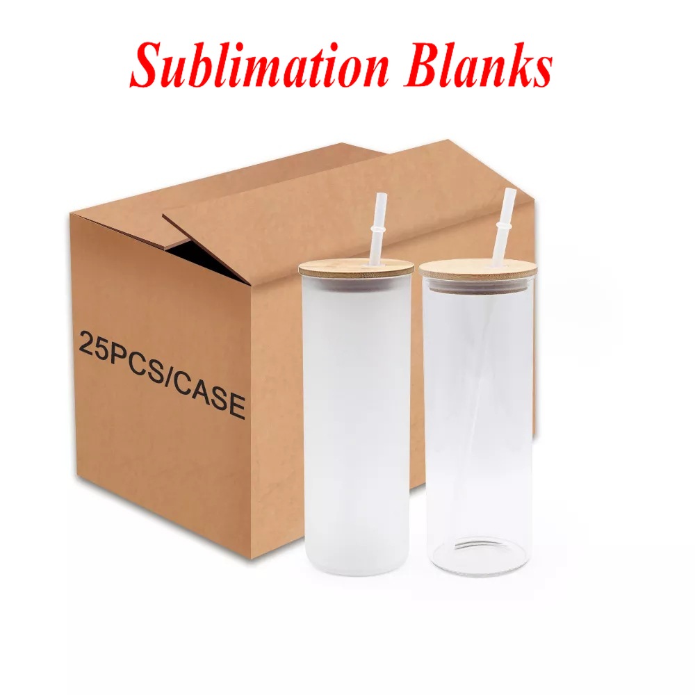 

Sublimation 25oz Glass Mugs Transparent Clear And Frosted Water Bottle With Lid Straw sxmy28