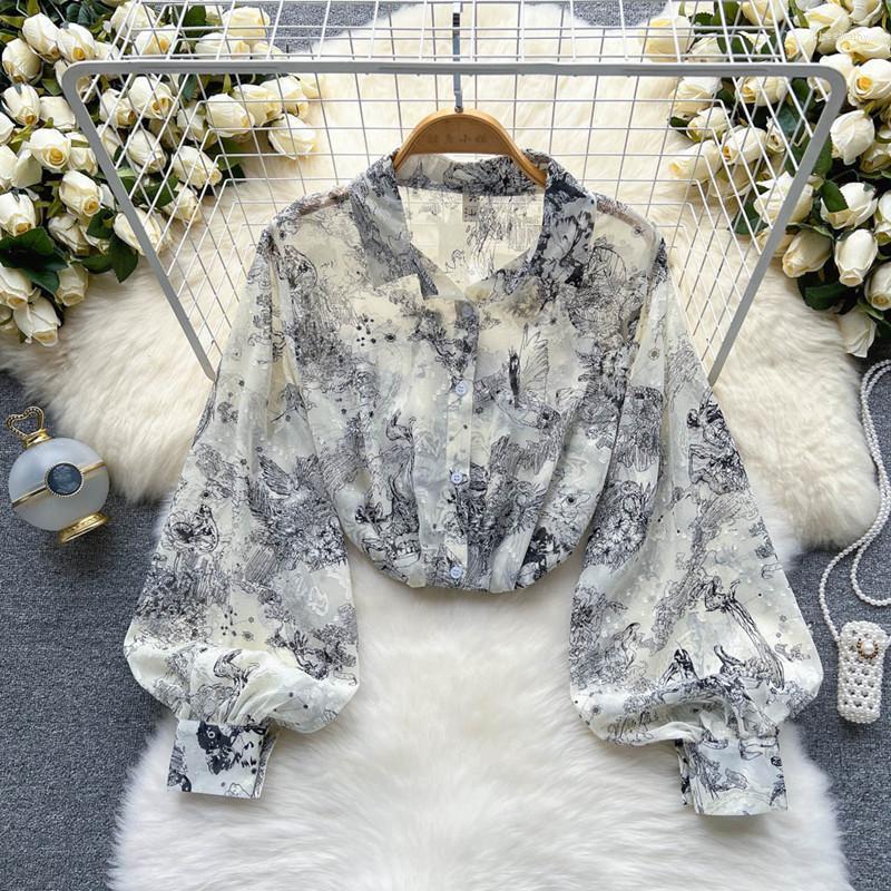 

Women's Blouses & Shirts Early Autumn Retro Shirt Women's Chiffon Design Lantern Sleeve Cardigan Top Fashion Blusas Mujer De Moda 2022Wo, Apricot