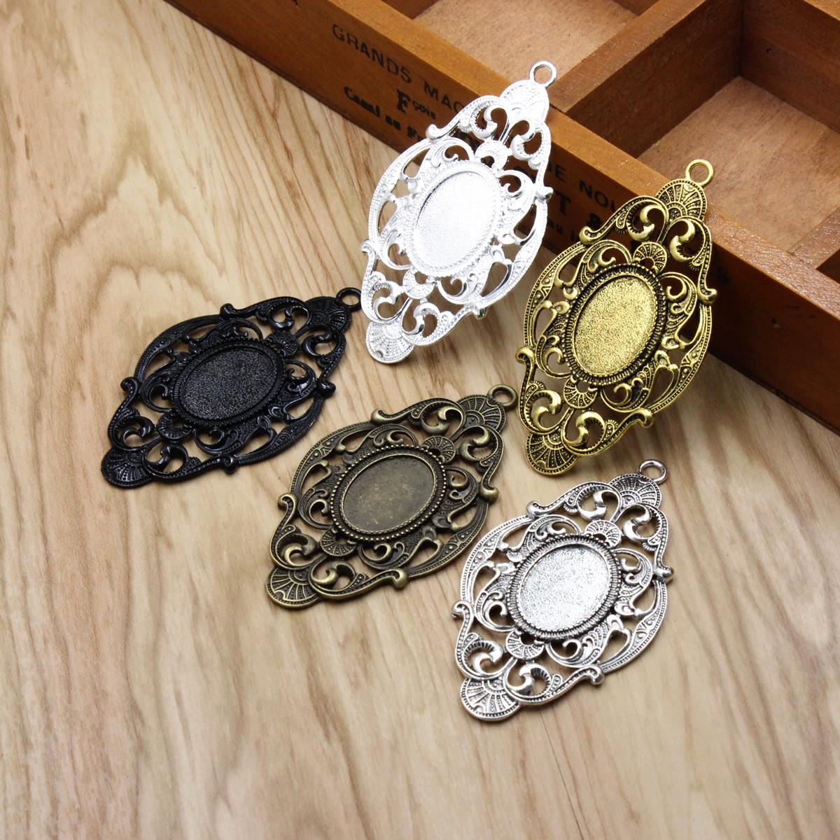 

Fit 18x25mm Oval Cabochons Necklaces Vintage Glass Cameos Frame Settings Bezel Tray For Diy Necklace Making Accessory 5pcs Lot K05426