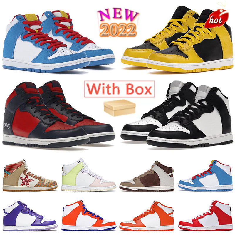 

[With box] mens womens 2022 high dunks basketball shoes top quality designer sb outdoor skateboarding sneaker Midnight Navy Panda SU By Any, F38 36-45 first use pack red