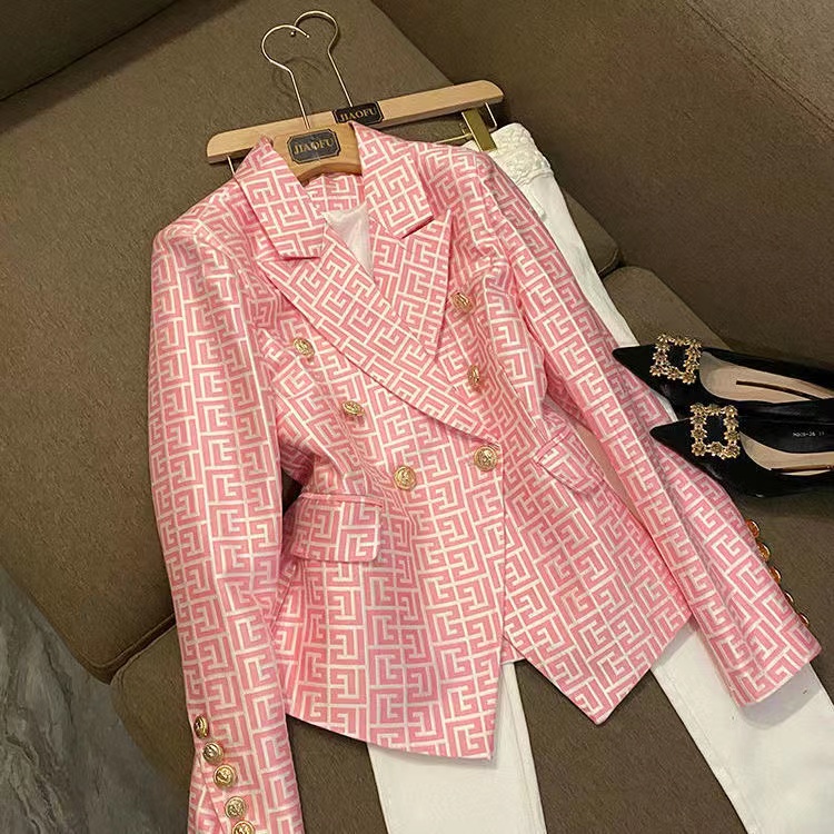 

B110 Women's designer blazers Clothing Tide Brand High-Quality Retro Fashion Presbyopic Maze Series Suit Jacket Lion Double-Breasted Slim Plus Size, Red
