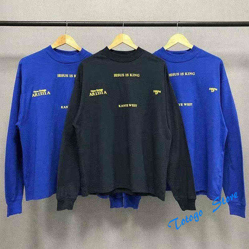 

Classic Fashion Oversize Jesus is King LA Exclusive Long Sleeve T Shirt Men Women Best Quality T-shirt Blue Tee Tops T220808