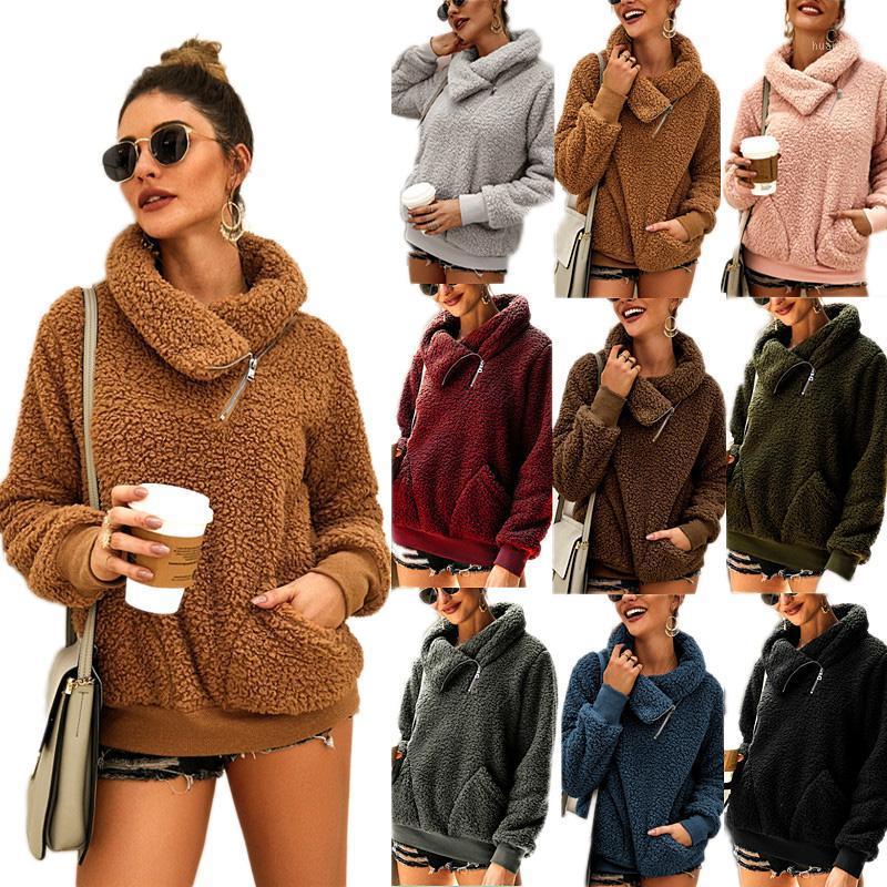

Thick Hoodies Solid Color Zipper Long Sleeves Pullover Big Pactets Turn Down Collar Women Autumn Winter Soft Warm Jumper Women' & Sweatshir, Burgundy