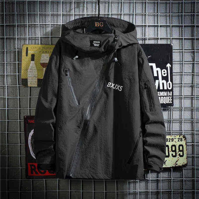 Veste rétro hommes coupe-vent veste à capuche japonais streetwear solide taille plus veste surdimensionnée hip hop manteau fermeture éclair autom