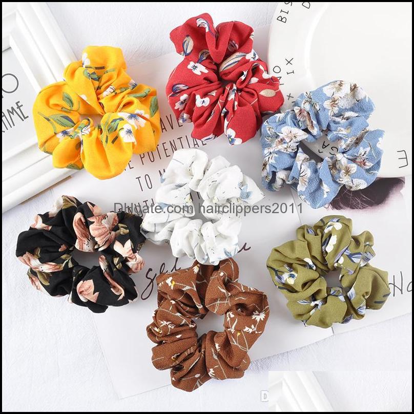 

Hair Accessories Tools Products Printed Floral Scrunchies For Women Dot Ties Boho Elastic Hairband Woman Girls Ponytail Holders Drop Deliv