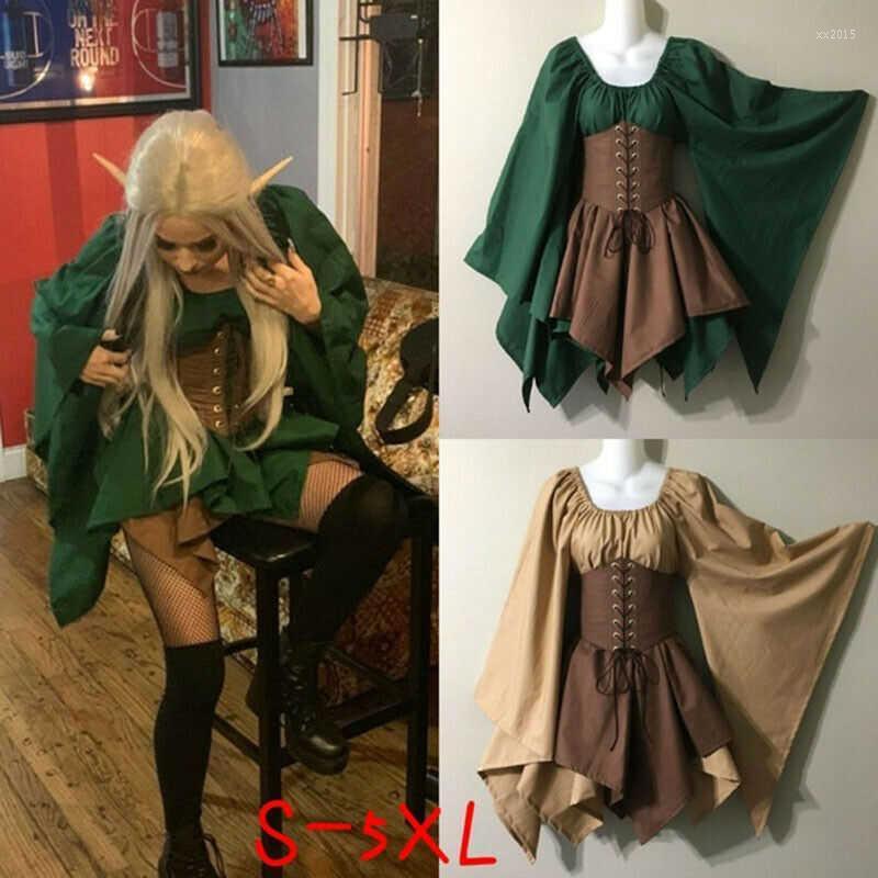 

Casual Dresses Medieval Dress Elf Set Halloween Women S Woodland Top Fairy Corset Costume, Black