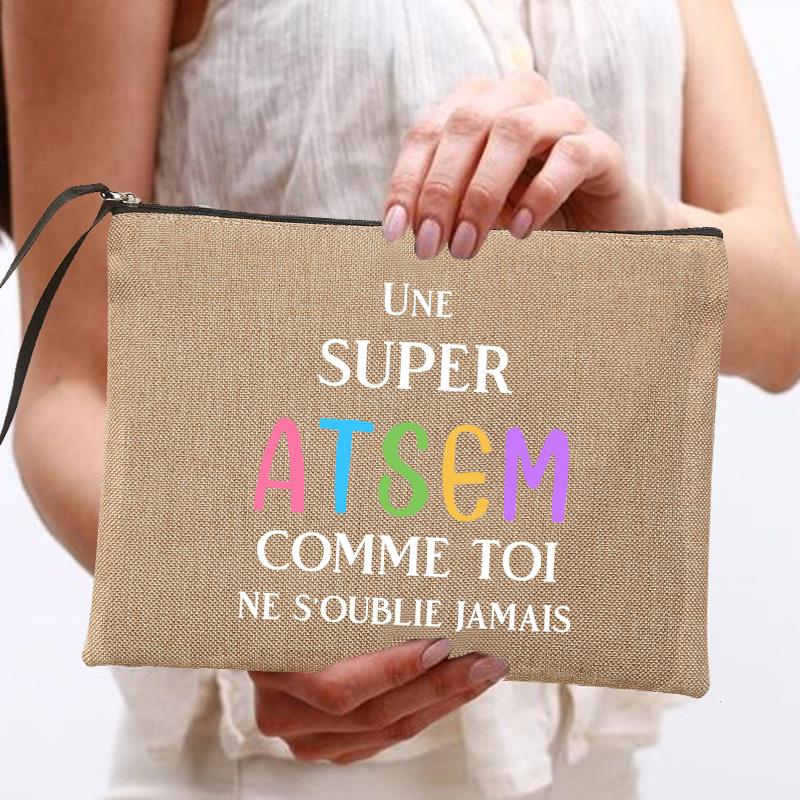 

A Super Atsem Printed Cosmetic Bag Women Neceser Makeup Linen Zipper Pouch Travel Toiletries Organizer Gifts For, Dark grey