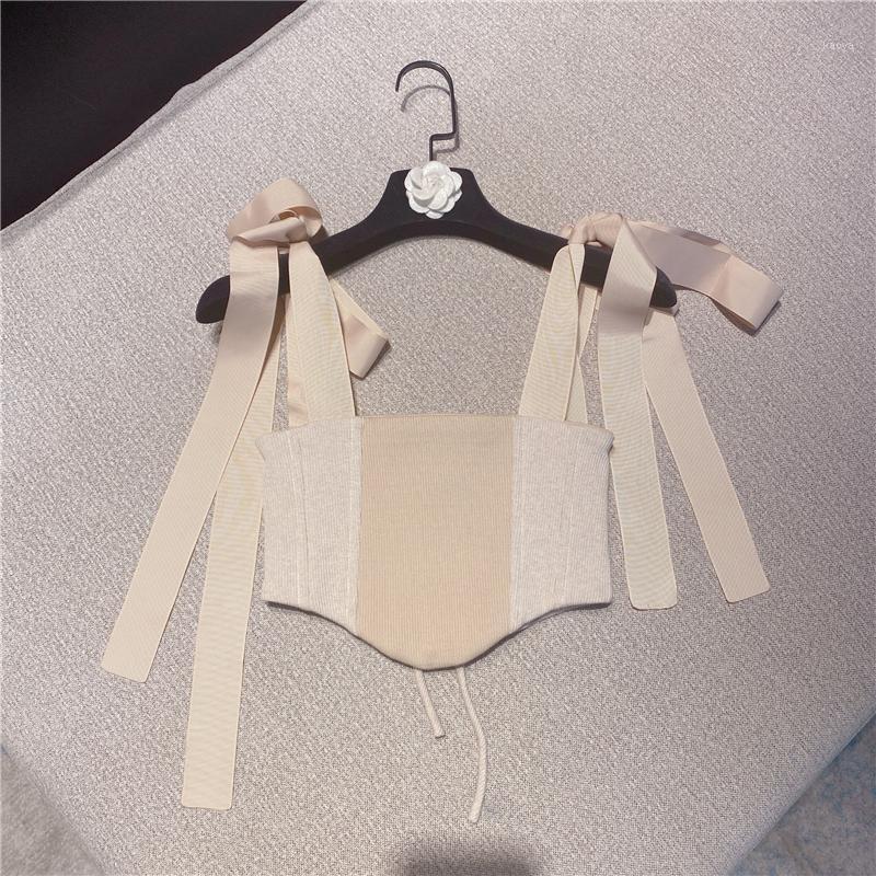 

Spring Summer Arrivals Beige Backless Bandage Bow Decoration Fashion Women Suspender Vest Tank Tops GA080 Women' Tanks & Camis, Apricot