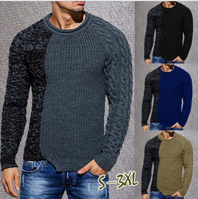 

Men' Sweaters Men' Trend Color-blocking Pullover Blouse Round Neck Knit Sweater Slim Stitching SweaterMen, Black