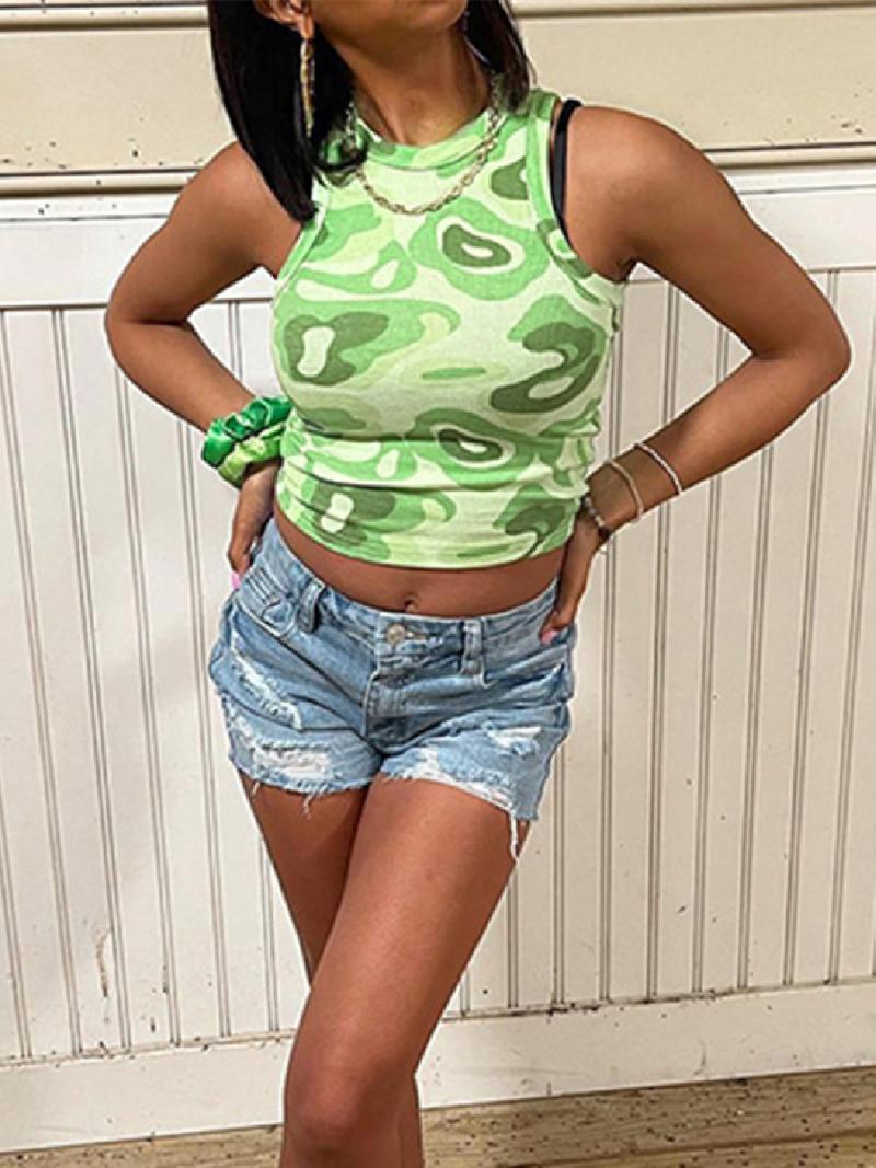 

Women' Tanks & Camis Irregular Abstract Printed Tank Tops Summer Slim-fit O-Neck Stylish Women Wild Casual Base Vest For Daily WearWomen, Green