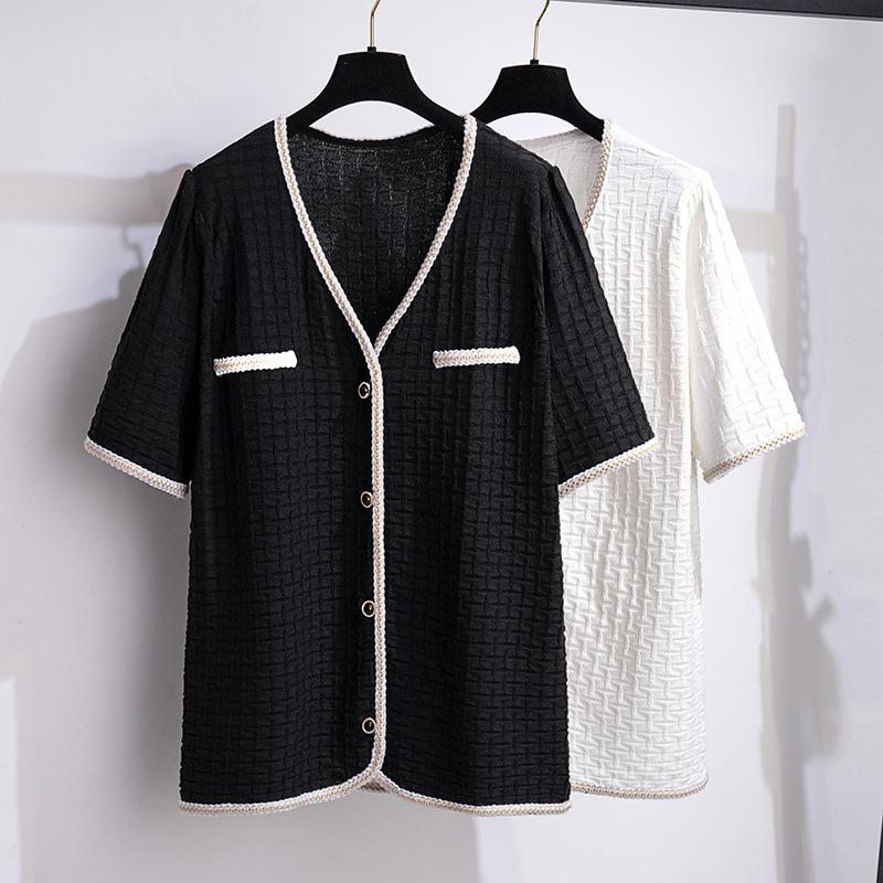 

Women's Plus Size T-Shirt 160Kg Women's Bust 160 Summer Loose Ice Silk Small Fragrance Knitted Black White  6XL 7XL 8XL 9XL 10XLWomen