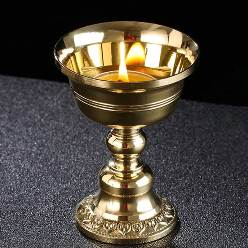

Candle Holders Brass Cup Collection Romantic Flower Golden Candlestick Buddhist Tibetan Lamp Holder Wedding Dinner Home Table Decoration