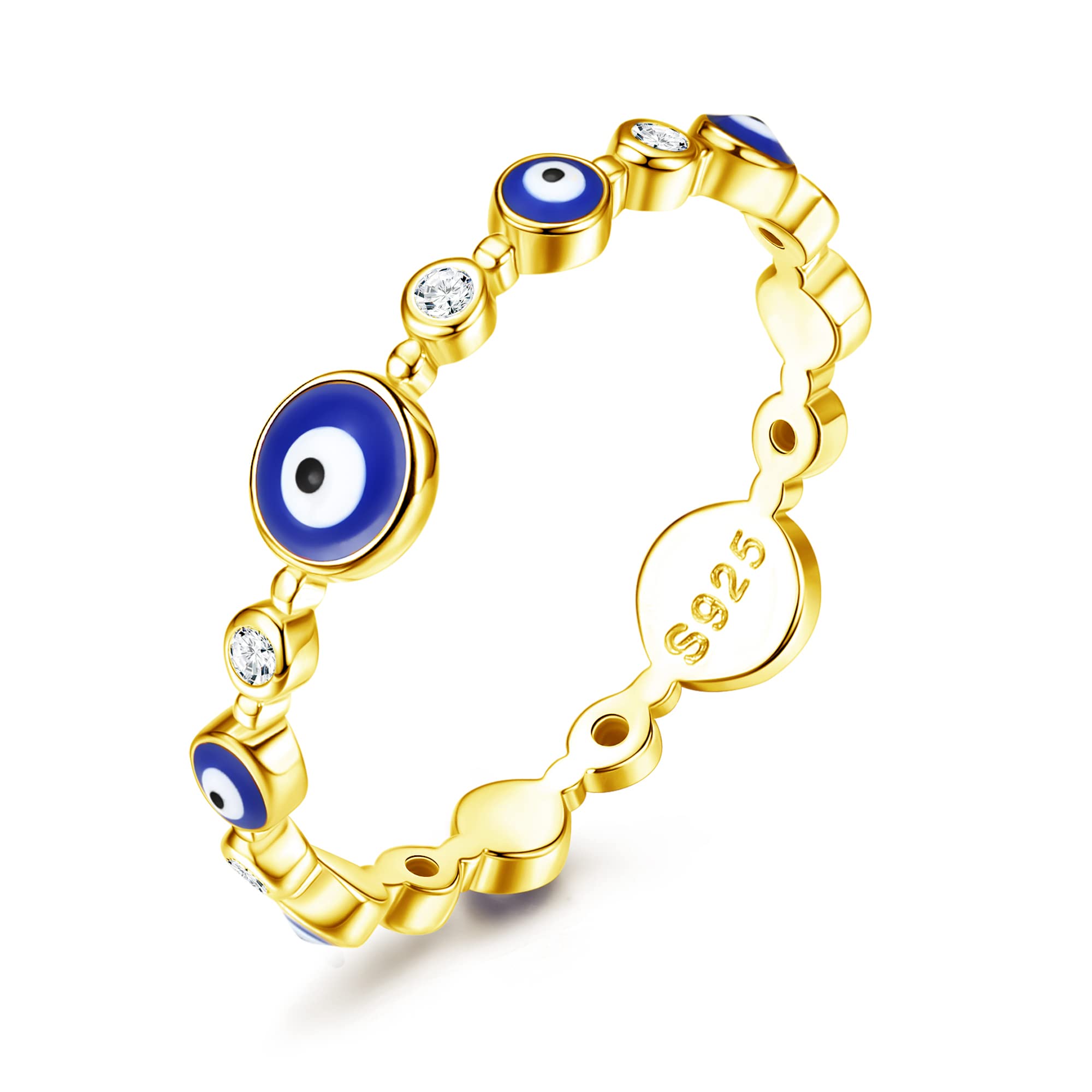 

Cluster Rings 14k Gold Plated Evil Eye Ring For Women White 925 Sterling Sier Minimalist Blue Band Protection Jewelry Size 510 amhbt