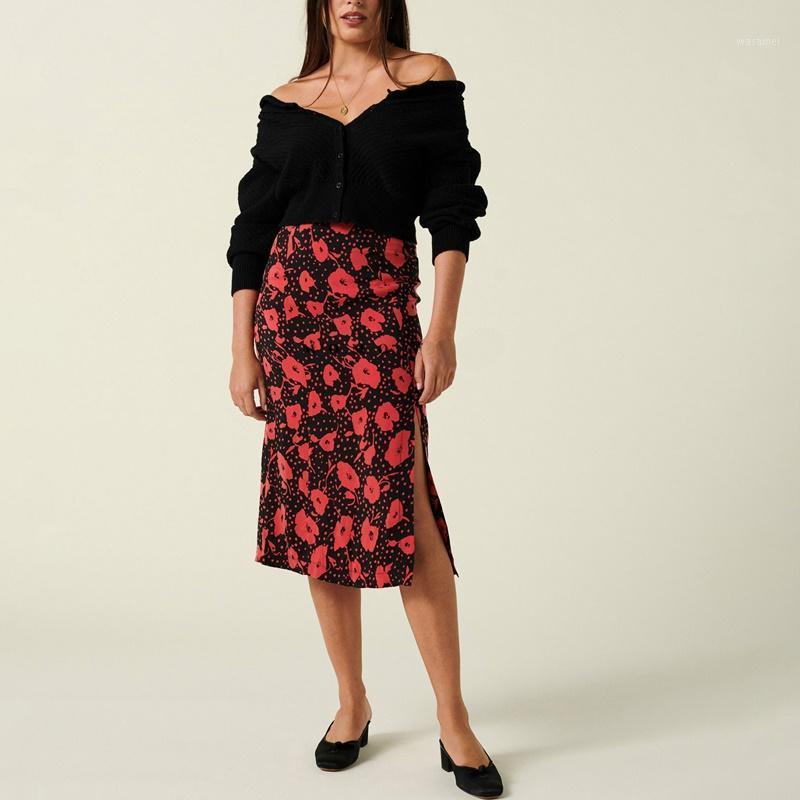 

Summer Women Vintage Elegant Beach Midi Boho Skirt 2022 Floral Print Split Sexy Skirts Womens Casual Female, Multi