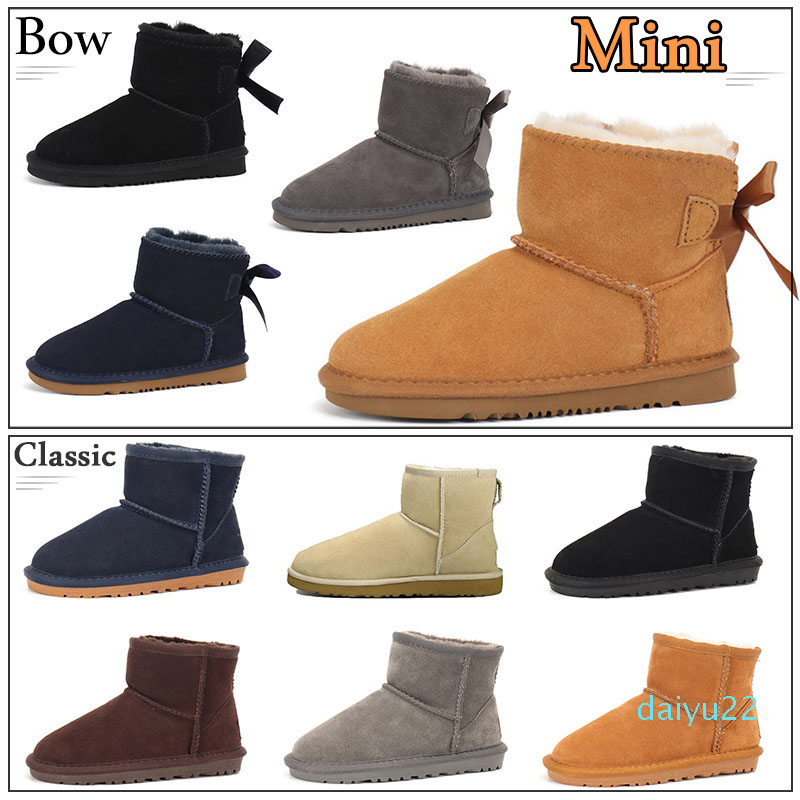 

2022 new Fashion women snow boots winter boot classic mini ankle short lady girls womens australian booties light pink Brown chestnut navy blue beige outdoor shoes, A01 bailey bow black