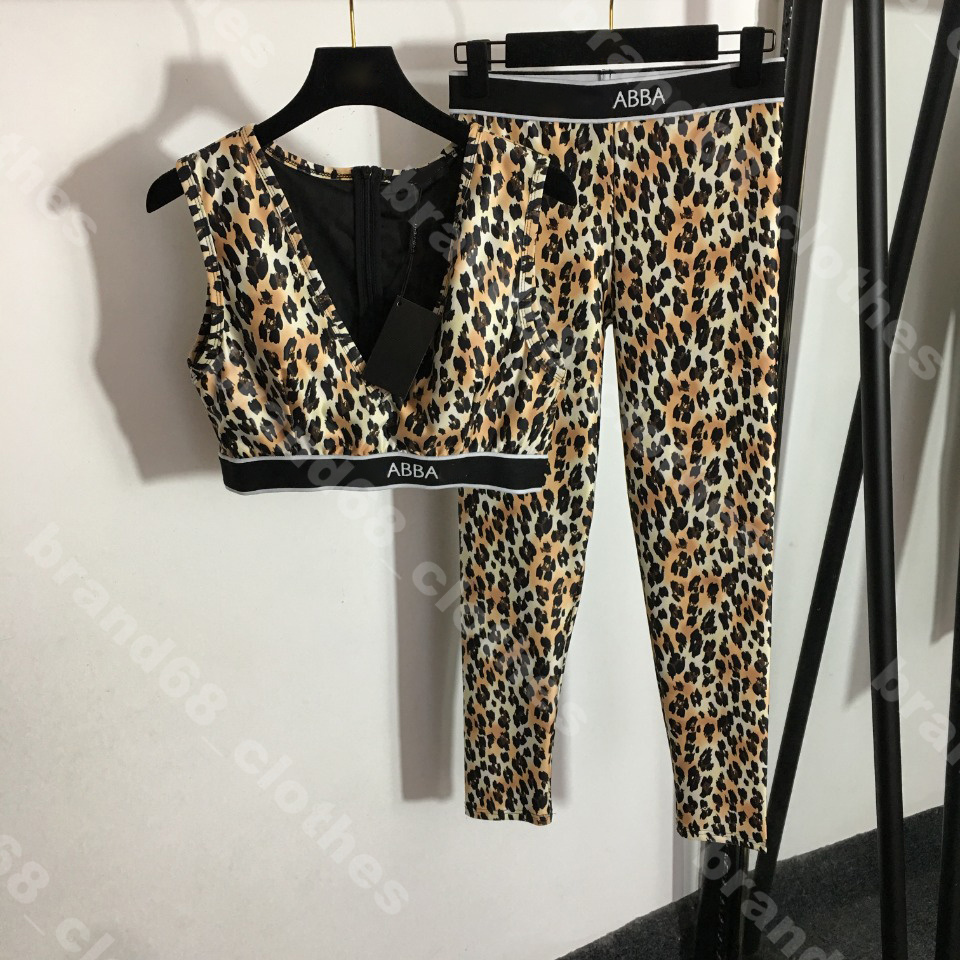 

designer slim yoga pants two piece suit sexy leopard v neck tanks tops vest leggings set casual trousers logo tracksuits luxury sweatpants brand female Apparel album