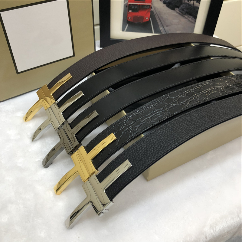 

Designers Tom Belt Men Clothing Accessories Business Belts Men Double T Buckle Fashion Women High Quality Genuine Leather Waistband With Original Box Dust bag, Gold&silver buckle