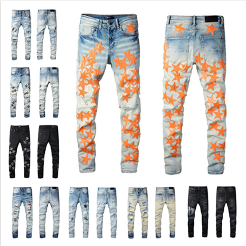 

New Mens ami Jeans Fashion Skinny Straight Slim Ripped Jean elastic Casual Motorcycle Biker Stretch Denim Trouser Classic Pants jeans 2022 Hot Sell, 0021