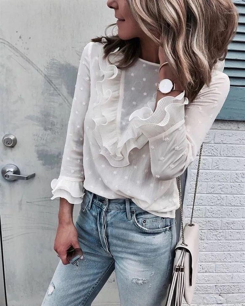 

Women' Blouses & Shirts Button With White Lace And Round Collar In Autumn Fashion, 2022