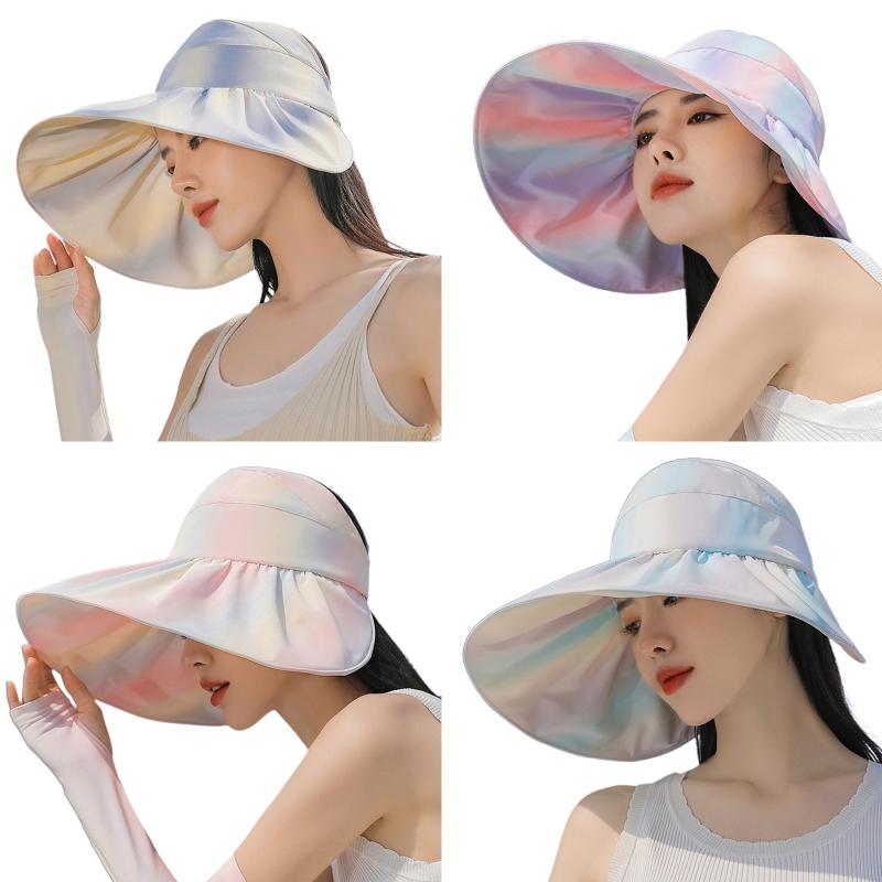 

Wide Brim Hats Fashion UV Protection Beach Hat Gradient Color Empty Top For Seaside PicnicsWide, Blue