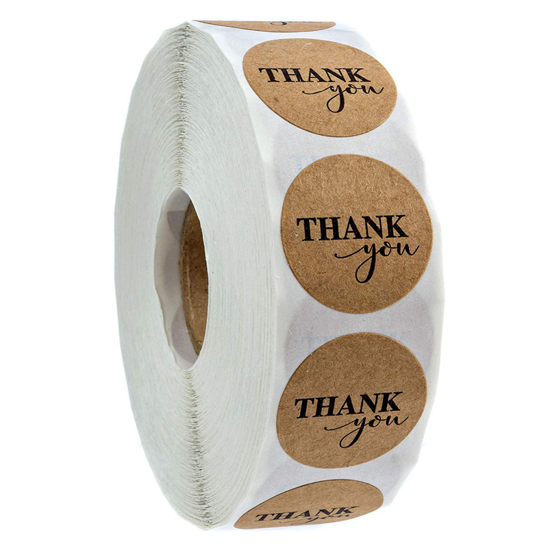 

1 Inch Round Brown Kraft Thank You Stickers Labels Small Business Thanks Sticker 500 PCS per Roll 1222477