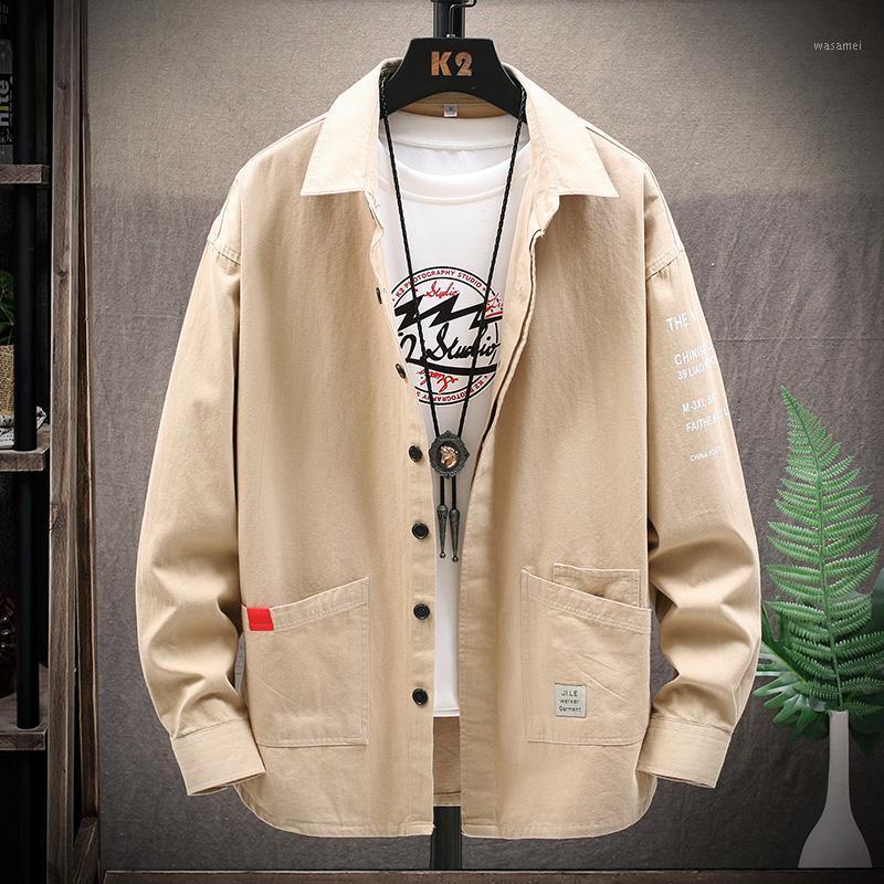 

Men's Casual Shirts Spring Logo Cargo Shirt Jacket Loose Office Coat, Beige
