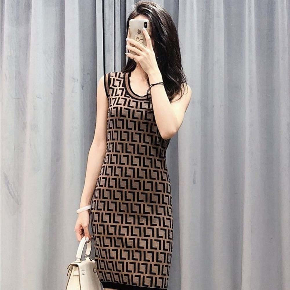 

Ladies Fashion Dress Casual Letter Print Dress 2022 Long Knit Shirt Women Double FF